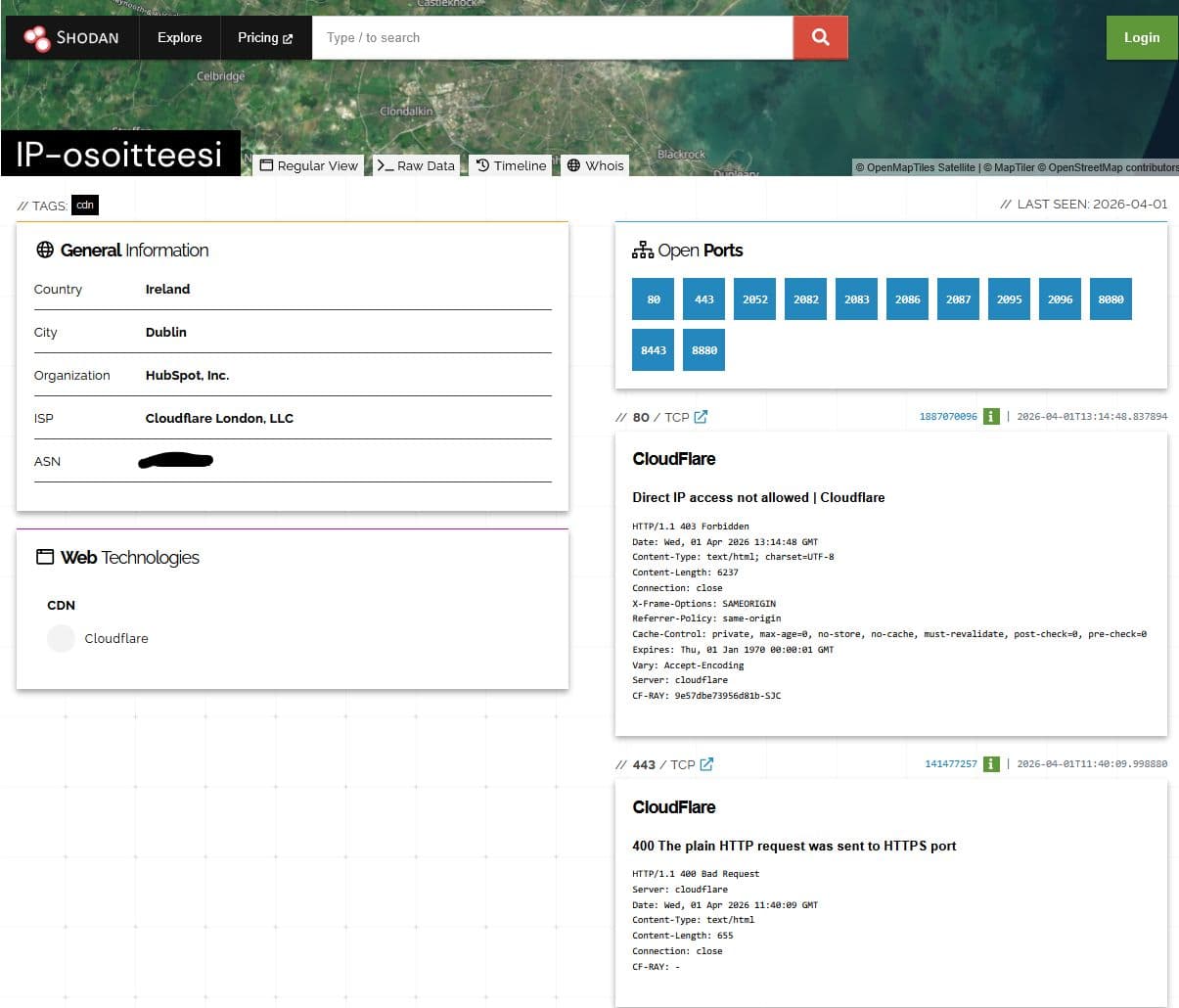 Shodan näkymä kohteesta
